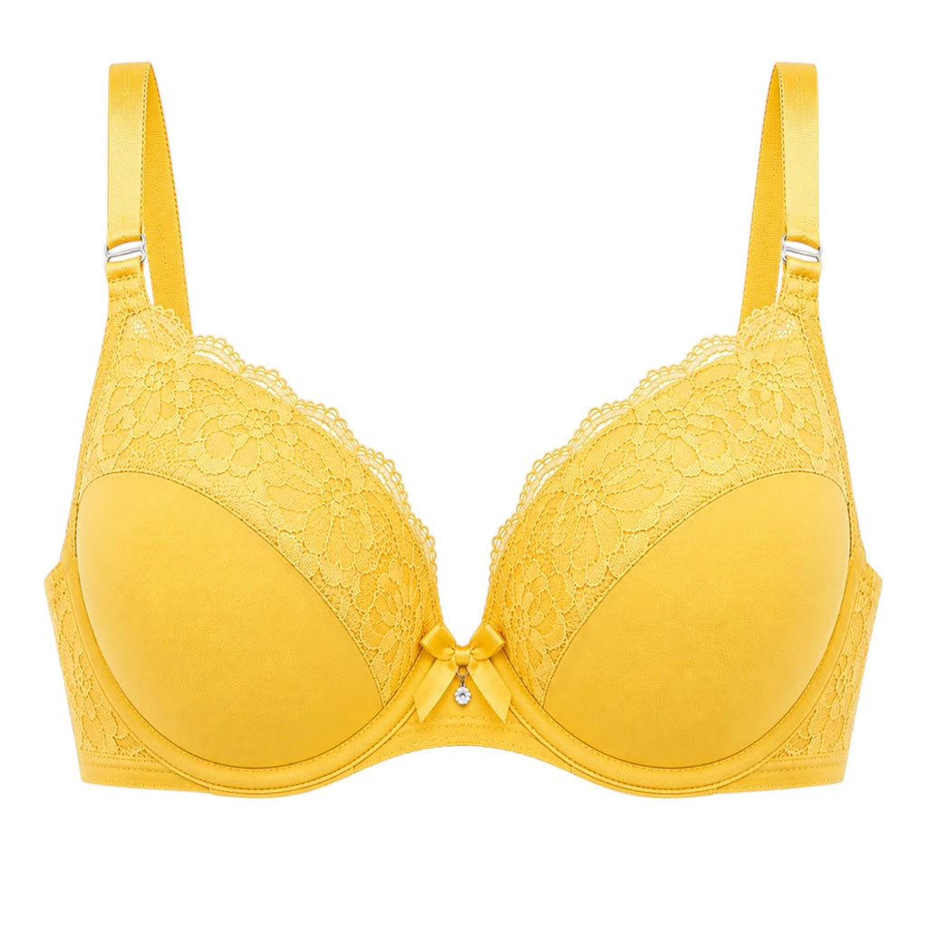 Droi Floral Lace Padded Push-Up Bra – Yellow