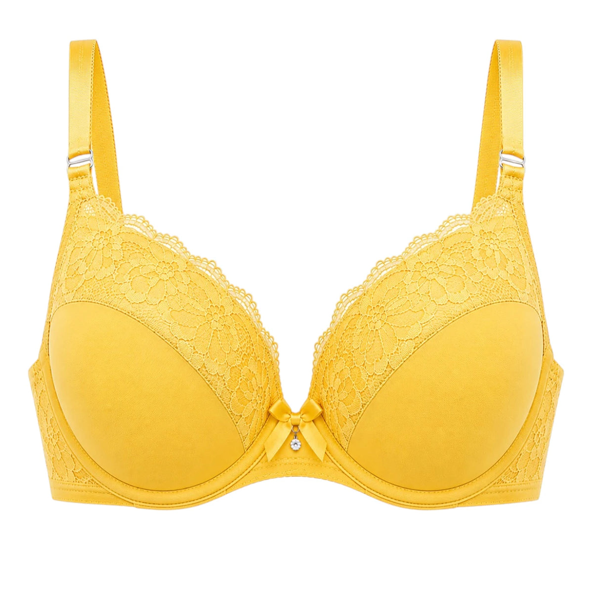 Droi Floral Lace Padded Push-Up Bra – Yellow
